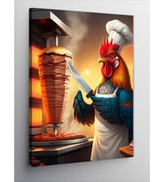 Kanvas Tablo Döner Kesmeye Hazırlanan Horoz Şef