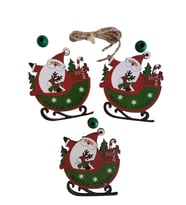 Yılbaşı Noel Babalı Kızaklı Ağaç Süsü Ahşap Mdf 3lü