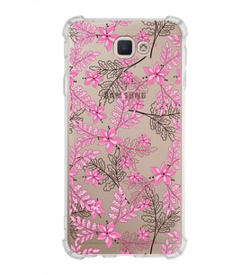 Samsung Galaxy J7 Prime  Köşe Korumalı Antişok Kapak Floral Pembe Tasarımlı Şeffaf  Kılıf