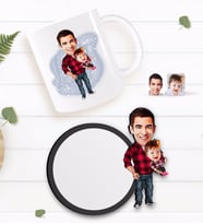 BK Gift Kişiye Özel Baba Kız Karikatürlü Beyaz Kupa ve Ahşap Bardak Altlığı Hediye Seti-2