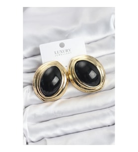 Mey İthalat® Pirinç Siyah Badem Model Vintage Gold Kadın Küpe