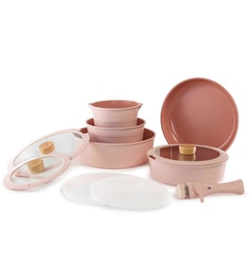 Neoflam Midas Pembe Ayrılabilen Saplı İç İçe Geçebilen 11 Parça Tencere Seti