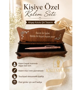 Kalemhane Kişiye Özel İsimli Ahşap Kutulu Dokunmatik Tükenmez Kalem Hediye Seti