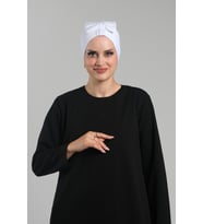 Beyaz Pratik Hazır Geçmeli Fiyonklu Bone Sandy Çift Taraflı Çapraz 3007B_42