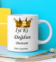 İYİ Kİ DOĞDUN DOSTUM Tasarımlı İsim Soyisim Yazılı Kişiye Özel Kupa Bardak