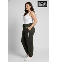 Kadın Büyük Beden BROOKLYN Baskılı Paça Lastikli  Jogger İnce Eşofman Altı  SPR26BEAK951-2 (Haki)