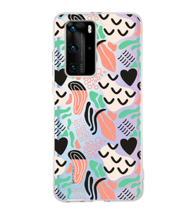 Huawei P40 Pro ile Uyumlu 1mm Kapak Memphis Desen Tasarımlı Şeffaf Silikon Kılıf