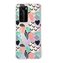 Huawei P40 Pro ile Uyumlu 1mm Kapak Memphis Desen Tasarımlı Şeffaf Silikon Kılıf