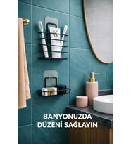 Metal Banyo Duvar Organizeri - Yapışkanlı Diş Fırçalık ve Sabunluk Seti - 2'li Süper Set