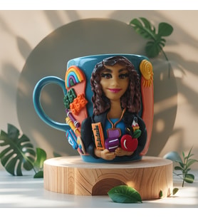 KİŞİYE ÖZEL ÖĞRETMEN HEDİYESİ, 3D KABARTMALI EL YAPIMI KADIN ÖĞRETMEN KUPA BARDAK (Çok Renkli)