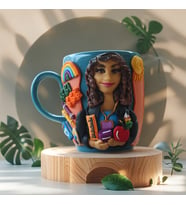 KİŞİYE ÖZEL ÖĞRETMEN HEDİYESİ, 3D KABARTMALI EL YAPIMI KADIN ÖĞRETMEN KUPA BARDAK (Çok Renkli)