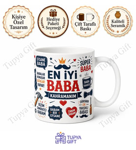 Babaya Komik Yazılı Kupa Bardak Hediye Babalar Günü Baskılı Porselen Mug