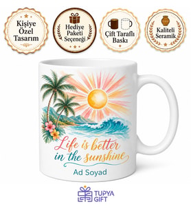 Summer Vibes Temalı Yaz Tatili Severlere Özel İngilizce Kupa Bardak Hediye