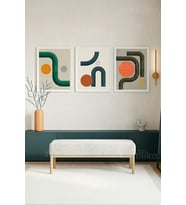 Modern Geometrik Soyut Formlar 3’lü Ahşap Çerçeveli Tablo Seti