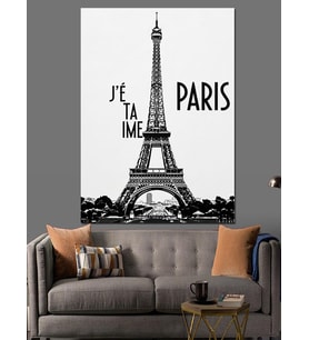 Eyfel Kulesi Paris Çizimi Dekoratif Kanvas - Mdf Ahşap Tablo