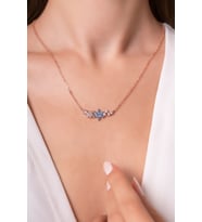 Unutma Beni Çiçeği 14 K Rose/Altın Kaplama Kadın Kolye (Mavi)