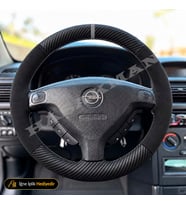 Opel Astra G Dikme Direksiyon Kılıfı Alcantara Süet Mat Karbon Gri Yüzük ve Dikiş Astra Klasik-Comfort-Elegance-CD 1998-2005