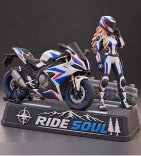 Ride Soul Kadın Motosikletçi Figürü Beyaz Mavi Kırmızı Diorama 3D Baskı Motor Hediyesi