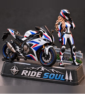 Ride Soul Kadın Motosikletçi Figürü Beyaz Mavi Kırmızı Diorama 3D Baskı Motor Hediyesi
