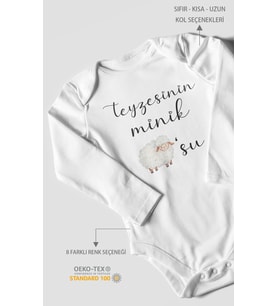 Teyzesinin Minik Kuzusu Baskılı Bebek Zıbını – Çıtçıtlı Body 8 Renk  %100 Pamuk Uzun Kol