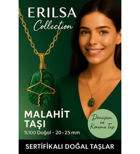 Sertifikalı Gold Renkli Doğal Tel Sargılı Malahit Taşı Kolye – Dönüşüm ve Koruma Taşı (Çok Renkli)