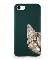 Apple iPhone 7 Soft Premier Kapak Catface Tasarımlı Silikon Kılıf - Yeşil (Şeffaf)