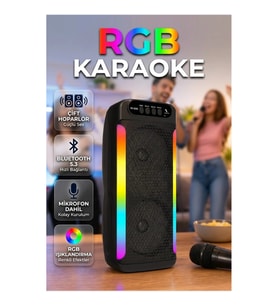 RGB Işıklı Çift Hoparlörlü Taşınabilir Bluetooth Karaoke Speaker ve Mikrofon