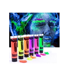 6 Adet Neonlu Glow Parti Yüz Boyası 6 Farklı Renk Karanlıkta Parlayan Fosforlu Vücut Boyama (Karışık)