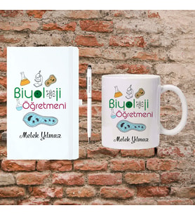 Öğretmenler Günü Hediyesi - Biyoloji Öğretmenine Hediye - Kişiye Özel Defter, Kupa ve Kalem Seti