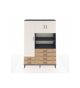 Hyperion Dolap 8 Raflı 6 Çekmeceli 3 Kapaklı 132x44x195 Antrasit-Aytaşı/Çam