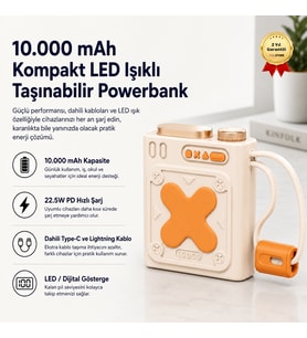 10.000 mAh Kompakt LED Işıklı Taşınabilir Powerbank