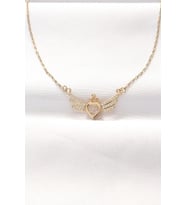 Tegan 316L Çelik Gold Renk Zirkon Taşlı Kalpli Kanat Kolye TG27BKO8516 (Çok Renkli)