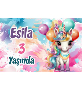 Hediye ve Unicorn Temalı Doğum Günü Afişi -2 35X50 cm