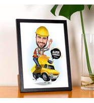 Kişiye Özel İş Makinesi Operatörü Erkek Karikatürlü Resim Çerçevesi
