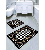 Siyah Çerçeveli Banyo Halısı Klozet Takımı Paspas Seti BS030