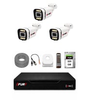 FURY 3 Kameralı 5MP Lens 1080P 6 Warm LED Renkli Gece Görüşlü Güvenlik Kamera Sistemi 320GB 1606