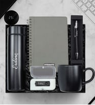 Kişiye Özel Siyah Dereceli Termos & Gri Spiralli Defter & Kupa & Usb Bellek & Kalem Hediye Seti