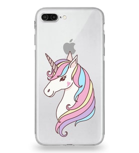 Apple iPhone 8 Plus Uyumlu Kamera Korumalı Tıpalı Kapak Unicorn Tasarımlı Silikon Şeffaf Kılıf