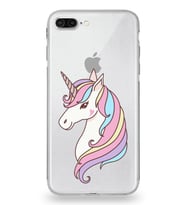 Apple iPhone 8 Plus Uyumlu Kamera Korumalı Tıpalı Kapak Unicorn Tasarımlı Silikon Şeffaf Kılıf
