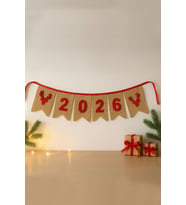 Yılbaşı Flama Dekoratif Hasır Banner Keçe 2026 Geyik Yeni Yıl Duvar Süsü