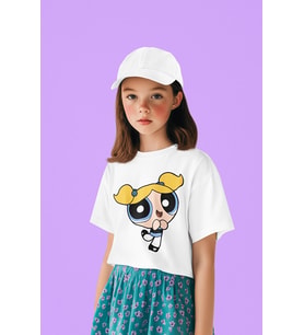 Bubbles Baskılı Unisex Power Puff Çizgi Film Çocuk Tişört (1-12 YAŞ)