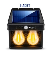 HW 779-2 Solar Hareket Sensörlü Dış Mekan Bahçe Lambası - 2 LED Retro Filamanlı Duvar Apliği
