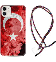 Apple iPhone 11 12 13 Mini Kılıf Boyun Asklı Rasta Silikon Şanlı Türk Bayrağı 1315