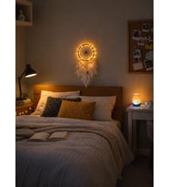Led Işıklı Düş Kapanı Dreamcatcher Beyaz Kuş Tüyü Rüya Kapanı Duvar Süsü Elişi