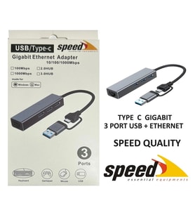 SPEED SP-UET01 USB3.0/TYPE-C 3 PORT USB 3.0 ÇOKLAYICI GIGABIT ETHERNET DÖNÜŞTÜRÜCÜ