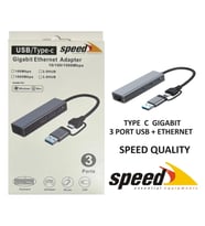 SPEED SP-UET01 USB3.0/TYPE-C 3 PORT USB 3.0 ÇOKLAYICI GIGABIT ETHERNET DÖNÜŞTÜRÜCÜ