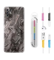 INFINIX Note 11 Pro Note 10 Hot 9 Play Kılıf Kablo Koruma Spiral Silikon Gri Mermer 1376