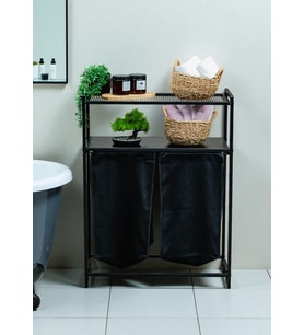 DEKORATİF KİRLİ SEPETLİ BANYO DOLABI 2 RAFLI 2 BÖLMELİ ÇAMAŞIR SEPETİ BANYO DÜZENLEYİCİ ORGANİZER