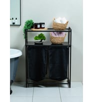DEKORATİF KİRLİ SEPETLİ BANYO DOLABI 2 RAFLI 2 BÖLMELİ ÇAMAŞIR SEPETİ BANYO DÜZENLEYİCİ ORGANİZER (Siyah)