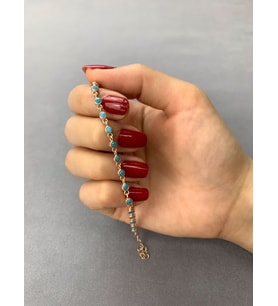 Rose Kaplama Açık Mavi  Safir Taşlı Gümüş Kadın Bileklik